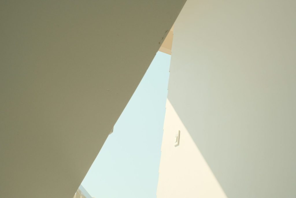 Abstract architectural shapes with sky visible